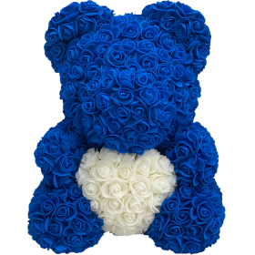 Rosenbär 40cm – Dunkelblau / Weiss 