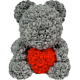 Rosenbär 40cm – Grau / Rot