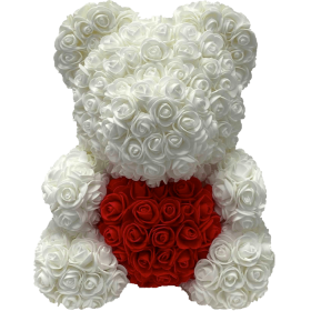 Rosebaer 40 cm - Weiss / Rot